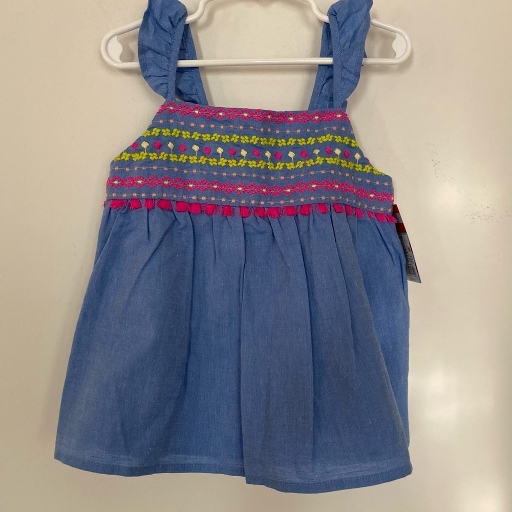 Cat & Jack Embroidered Chambray Ruffle Tank Top, 5T, NWT - Picture 2 of 10